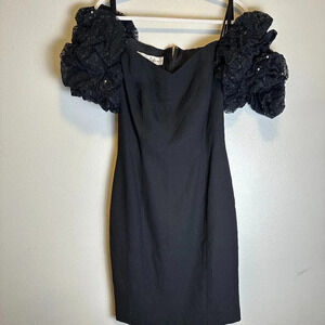 Vintage A. J. Bari Sequin Puff Sleeve Cocktail Dress in Black Size 6